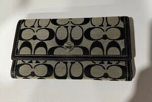 Coach Vintage Y2K Coach Jacquard Signature Print Black Grey Bifold Wallet Canvas